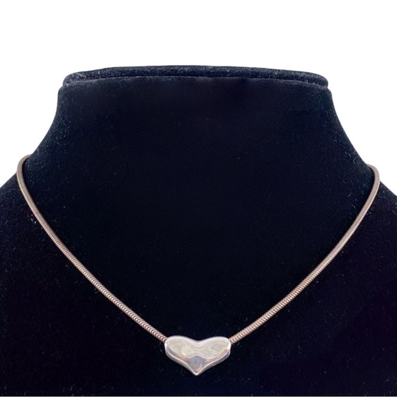 Silver Heart Necklace on Snake Chain - Picture 1 of 7